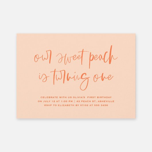 Invitation Sweet Peach Minimalist Girl Premier anniversaire