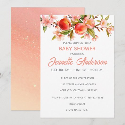 Invitation Sweet Peach Orchard Baby Shower (Devant / Derrière)