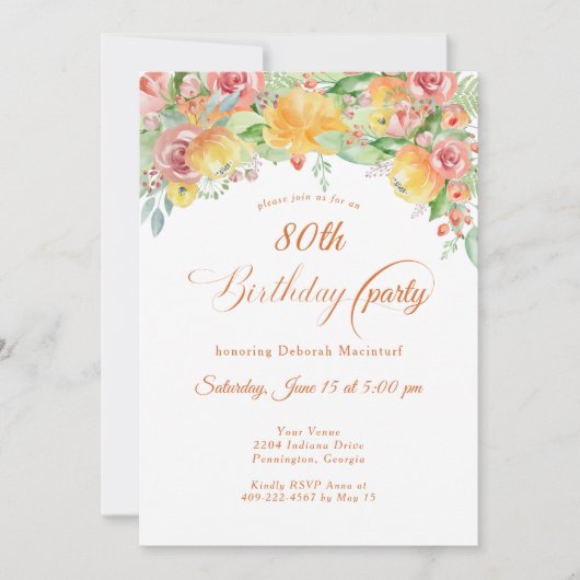 Invitation Sweet Peach Roses Floral 80e (Devant)