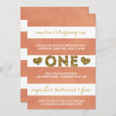 Invitation Sweet Peach Stripes Première fête d'anniversaire (Devant / Derrière)