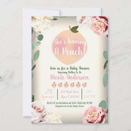 Invitation SWEET PEACH Sud Charme Baby shower Floral (Devant)