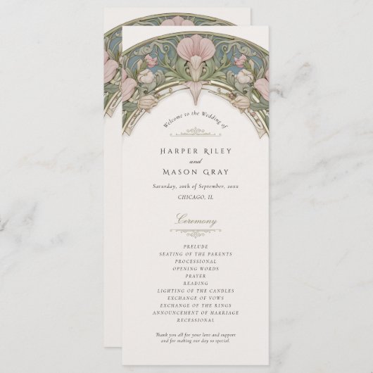 Invitation Sweet Peas Wedding Ceremony Program (Devant / Derrière)