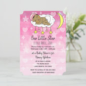Invitation Sweet petit bébé rose étoiles et lunes filles Invi (Debout devant)