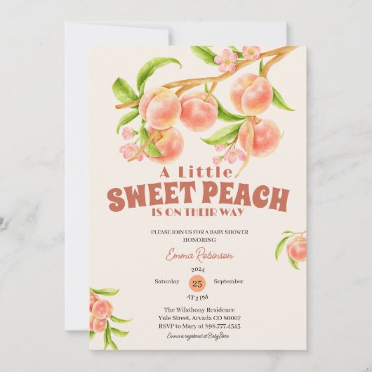 Invitation Sweet Petit Pêche Baby shower fille sur mesure (Devant)