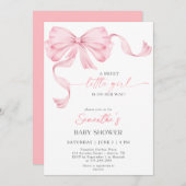 Invitation Sweet Petite fille Bow Coquette Baby shower fronta (Devant / Derrière)