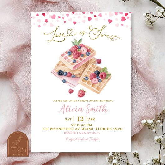 Invitation Sweet Pink Valentine Waffle Bridal Shower Lunch