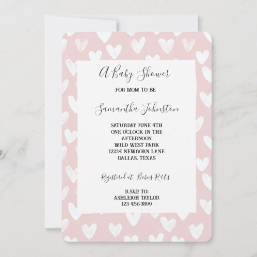 Invitation Sweet Pink White Hearts Baby Shower (Devant)