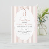 Invitation Sweet Pinstriped Beige Bow Baby Shower (Debout devant)
