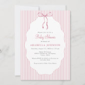 Invitation Sweet Pinstriped Pink Bow Baby Shower (Devant)