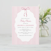 Invitation Sweet Pinstriped Pink Bow Baby Shower (Debout devant)