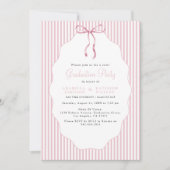 Invitation Sweet Pinstriped Pink Bow Joint Graduation (Devant)