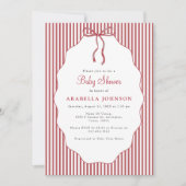 Invitation Sweet Pinstriped Red Bow Baby Shower (Devant)