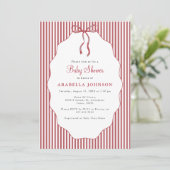 Invitation Sweet Pinstriped Red Bow Baby Shower (Debout devant)