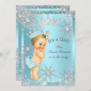 Invitation Sweet Princess Baby shower fille Turquoise Blonde