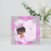 Invitation Sweet Princess Baby shower Flocon de neige rose (Debout devant)