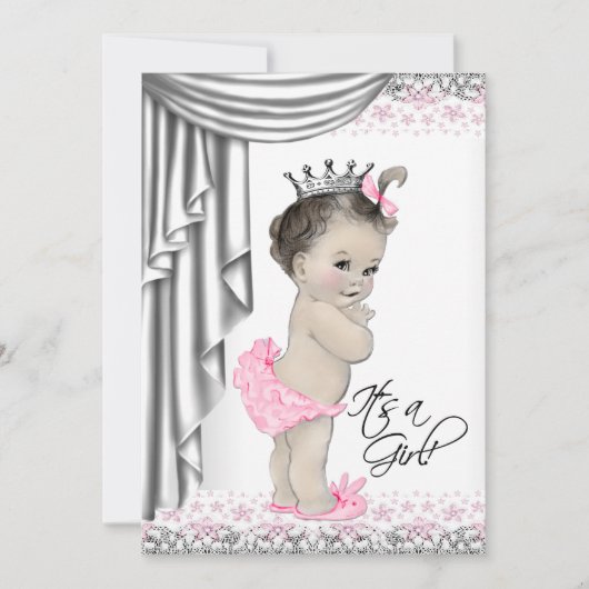Invitation Sweet Princess Rose et Grey Baby Girl Douche (Devant)