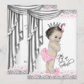 Invitation Sweet Princess Rose et Grey Baby Girl Douche (Devant / Derrière)