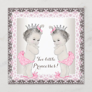 Invitation Sweet Princess Twin Rose et Baby shower Brown