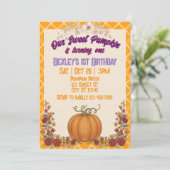 Invitation Sweet Pumpkin One, Orange Floral 1st Birthday (Debout devant)