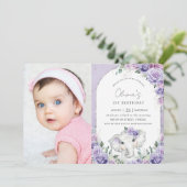Invitation Sweet Purple Lilac Floral Elephant Anniversaire Ph (Debout devant)