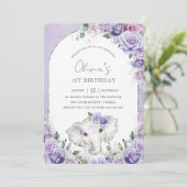 Invitation Sweet Purple Lilac Floral Elephant fête d'annivers (Debout devant)
