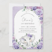 Invitation Sweet Purple Lilac Floral Elephant fête d'annivers (Devant)