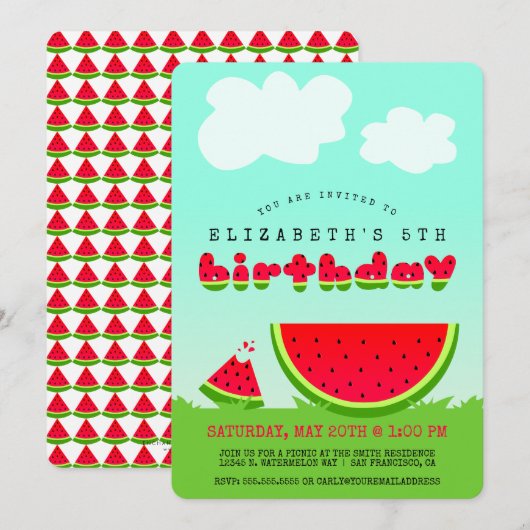 Invitation Sweet Red Watermelon Enfants été Anniversaire (Devant / Derrière)