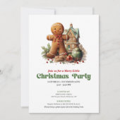 Invitation Sweet retro Christmas gingerbread man party invite (Devant)