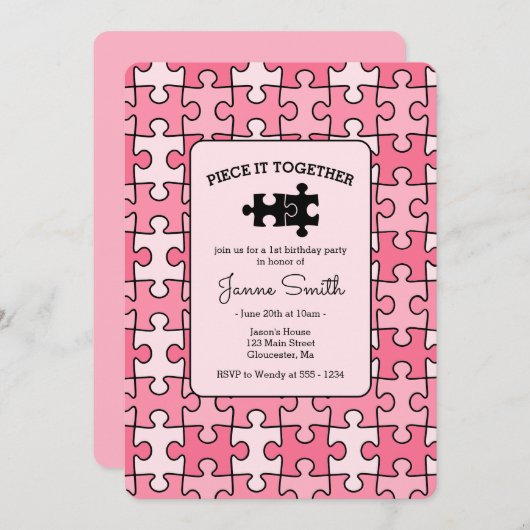 Invitation Sweet Rose Black Pièce It Ensemble Puzzle Annivers (Devant / Derrière)