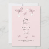 Invitation Sweet Rose Coeurs et Papillons Bébé Fille Douche (Devant)