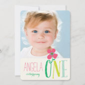 Invitation Sweet Rose Daisy Pop Chic Girl 1er Anniversaire Ph (Devant)