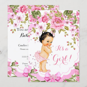 Invitation Sweet rose Floral Rose Baby shower fille Brunette