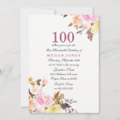 Invitation Sweet Rose Floral Script 100e anniversaire Invitat (Devant)