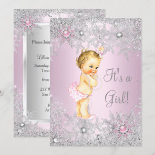 Invitation Sweet Rose Girl Baby shower Flamme de neige Blonde