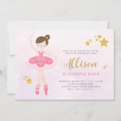 Invitation Sweet Rose & Or Ballerina Anniversaire (Devant)