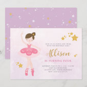 Invitation Sweet Rose & Or Ballerina Anniversaire (Devant / Derrière)