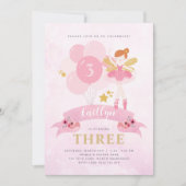 Invitation Sweet Rose & Or Ballerina Fairy Anniversaire (Devant)