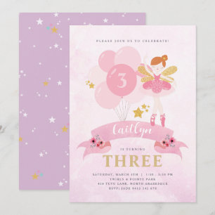 Invitation Sweet Rose & Or Ballerina Fairy Anniversaire