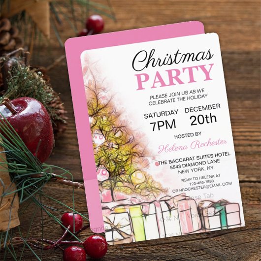 Invitation Sweet Rose sapin de Noël et cadeaux de Noël