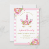 Invitation Sweet Rose Unicorn Visage Fille Anniversaire (Devant)