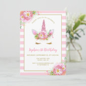 Invitation Sweet Rose Unicorn Visage Fille Anniversaire (Debout devant)