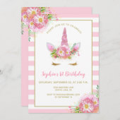 Invitation Sweet Rose Unicorn Visage Fille Anniversaire (Devant / Derrière)