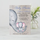 Invitation Sweet Rustic Elephant Baby shower bleu garçon (Debout devant)