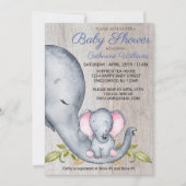 Invitation Sweet Rustic Elephant Blue Boy Baby shower Invitat (Devant)