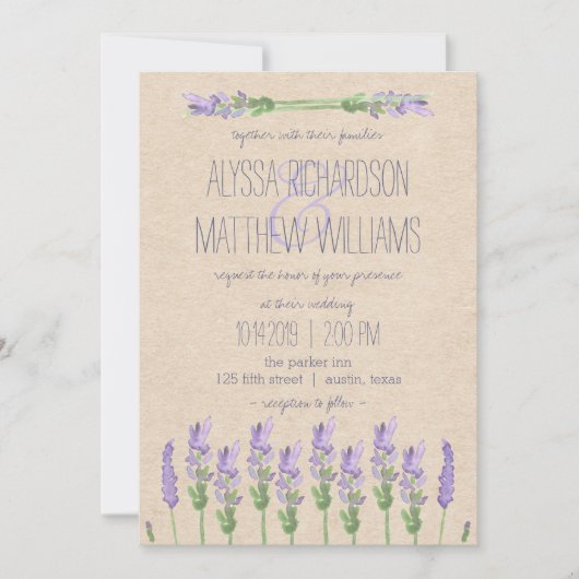 Invitation Sweet Rustique violet lavande sur Kraft Look Maria (Devant)