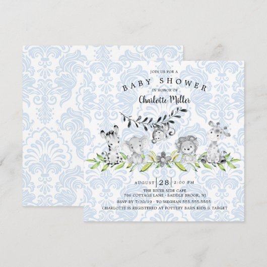 Invitation Sweet Safari Animaux Baby shower garçons (Devant / Derrière)