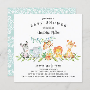 Invitation Sweet Safari Animaux Sexe Baby shower Neutre Dans