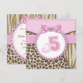 Invitation Sweet Safari Girls 5e anniversaire (Devant / Derrière)