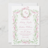 Invitation Sweet Sage Green & Blush  Floral Crest Wedding (Devant)