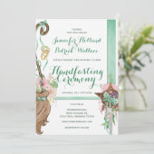 Invitation Sweet Sage Vert & Rose Floral Broom Handfasting (Debout devant)